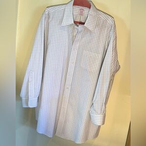 Brooks Brothers dress shirt 17 33 White w Blue Windowpane Plaid Supima Cotton